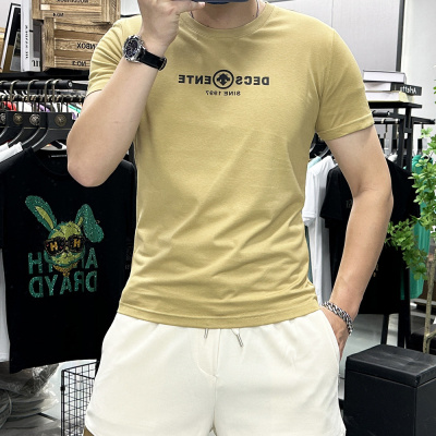 夏季新款字母时尚短袖T恤男士圆领半袖上衣丝光棉修身潮ins欧洲站
