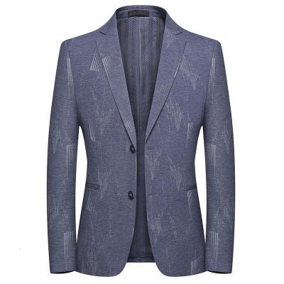 梵克公牛20春季新款休闲西服男士外套修身针织弹力韩版小西装男浅蓝色默认颜色46