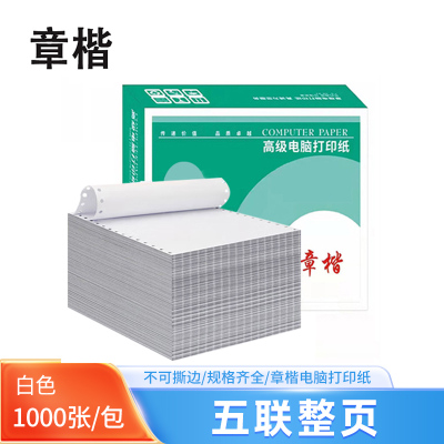章楷 财务报表纸针式电脑打印纸381-5 不撕边 全白 1000页/箱