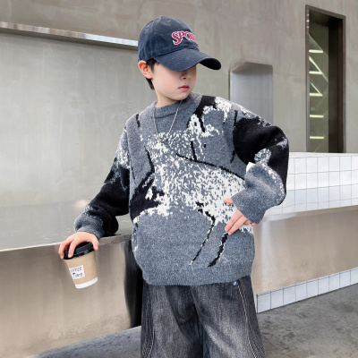 男童冬季加厚毛衣新款男孩冬装针织衫中大童秋冬款打底衫洋气