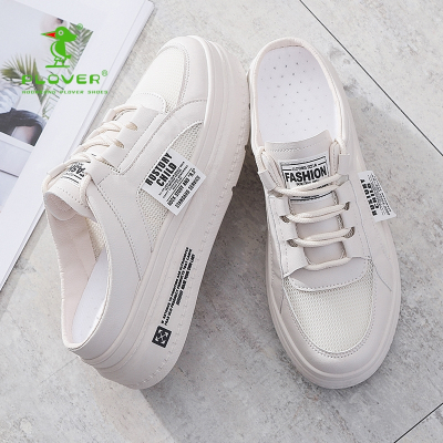 香港啄木鸟plover小白鞋女2021新品厚底百搭网红小白鞋女单鞋半托厚底女鞋流行时尚板鞋女