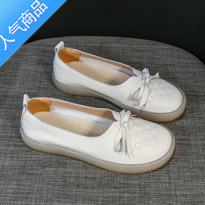 SUNTEK头层软底小白鞋女夏透气2023新款平底休闲护士女鞋浅口单鞋子