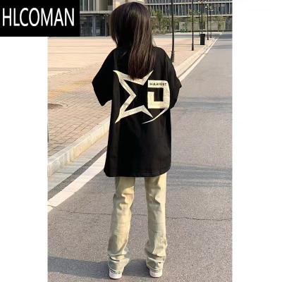 HLCOMAN国潮牌美式复古五角星短袖男女欧美街头夏季高街T恤情侣上衣