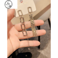 JiMi字母耳钉冷淡风锆石流苏简约几何设计感不对称显脸瘦高级感耳环女