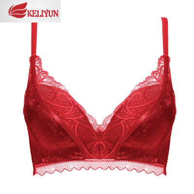 可莉允博尔爽红色内衣套装女小胸聚拢本命年结婚新娘文胸罩无钢圈收副乳文胸套装