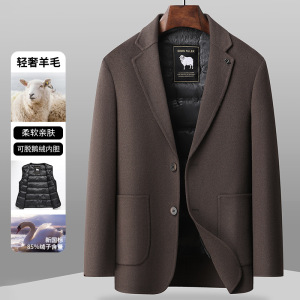 男装秋冬新款商务休闲鹅绒羽绒内胆双面呢羊毛西装男