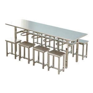 戴劲 不锈钢食堂餐桌员工连体快餐桌椅组合饭堂长方形餐桌八人挂凳含凳