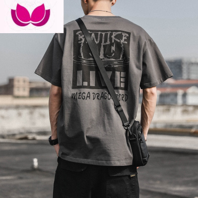 七斓夏季美式复古百搭短袖t恤男宽松胖子大码ins潮牌加肥加大半袖