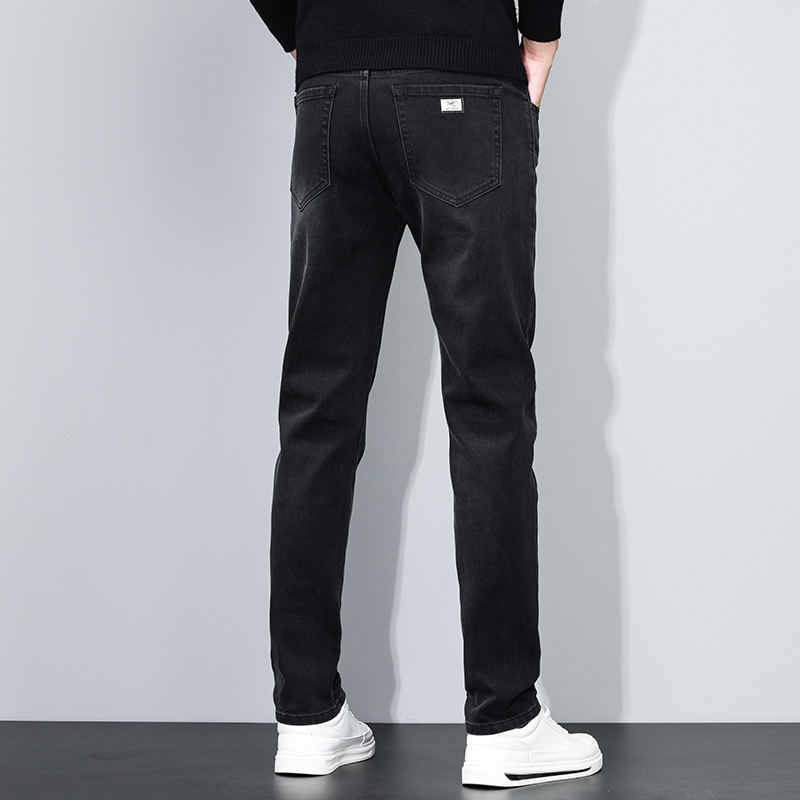 秋冬厚款黑色牛仔裤男潮流时尚轻奢高品质修身大码男士小直筒长裤