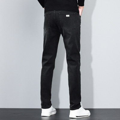 秋冬厚款黑色牛仔裤男潮流时尚轻奢高品质修身大码男士小直筒长裤