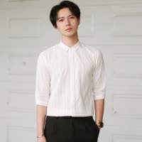 SUNTEK夏季立领衬衫男士五七分袖休闲白衬衣韩版修身短袖寸衣半长袖潮薄衬衫