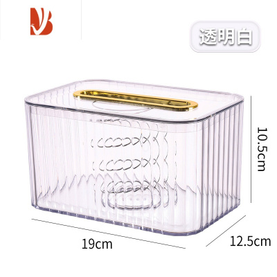 三维工匠轻奢桌面抽纸盒家用纸巾盒客厅纸抽餐巾收纳纸盒创意ins风高级感 透明白