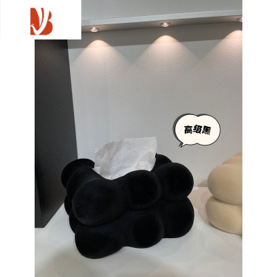 三维工匠中古高颜值陶瓷丝绒纸巾盒创意小众家用抽纸筒餐巾收纳盒装饰摆件 陶瓷材质 表面为丝绒(提示不拍)
