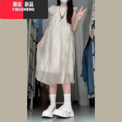 YIBUSHENG法式初恋小飞袖连衣裙女季2024新款小个子梨形身材海边度假长裙