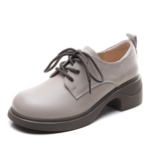 头层牛皮女鞋年春季新款真皮单鞋女英伦风系带低跟软底鞋