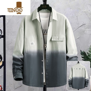 YANXU渐变色衬衫男夏季薄款日系工装长袖衬衣男士潮牌休闲寸衫外套