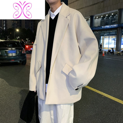 YUANSU2020新款呢子外套男秋冬季韩版宽松潮流帅气炸街风衣男生毛呢大衣风衣