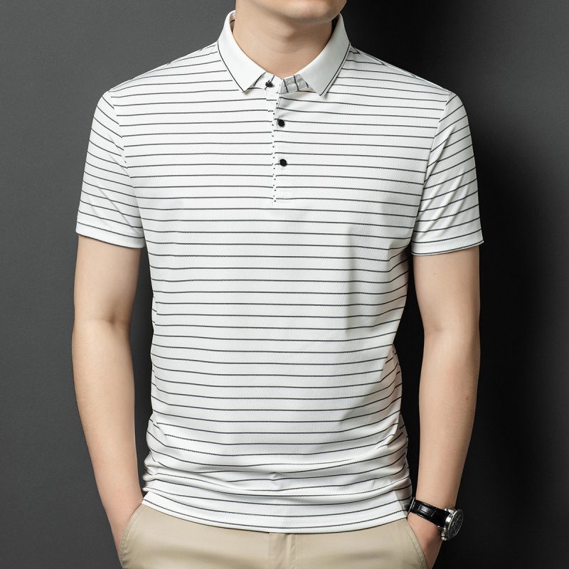 2026夏季新款条纹polo衫男时尚休闲翻领透气冰丝凉感舒适男士T恤