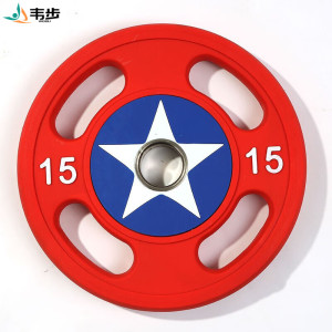 韦步举重杠铃商用健身房杠铃片美国队长PU举重杠铃片包胶手抓配重片