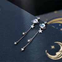 s925银梦幻星球耳钉耳坠新款环球设计感气质星星锆石长款流苏耳环送女朋友老婆情人节七夕生日礼物