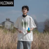 HLCOMAN270g涂鸦印花短袖t恤男夏季日系潮牌oversize男生体恤衫男款