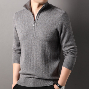 恒源祥100%纯羊毛针织羊毛衫男2024秋冬季新款保暖拉链高领毛衣男