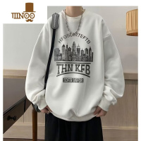 YANXU美式复古圆领卫衣男生秋季潮牌无帽上衣oversize宽松百搭款