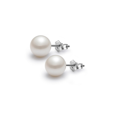 阿玛莎925银白色淡水珍珠耳钉5-6mm