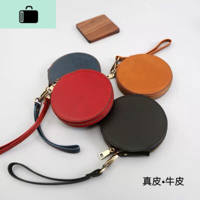 手工牛皮男女迷你零钱包圆形皮拉链硬币包小钱包手拿钥匙卡包女NEWLAKE女手包