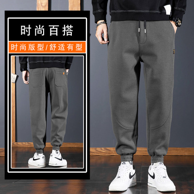 男士秋冬加绒保暖休闲男宽松束脚休闲长裤港版休闲卫裤男新款