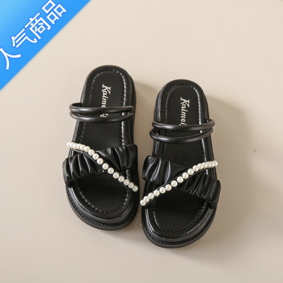 SUNTEK夏季外穿拖鞋女新款2023法式珍珠仙女风两穿平厚底小香风时装凉鞋