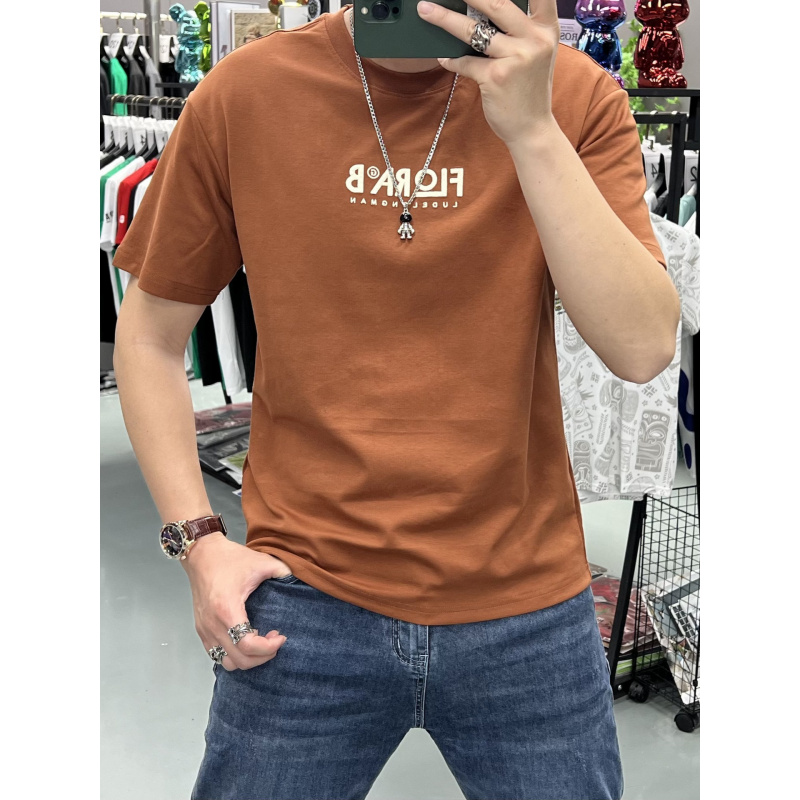 夏季新款T恤重磅打底衫男潮牌休闲宽松刺绣字母男士短袖