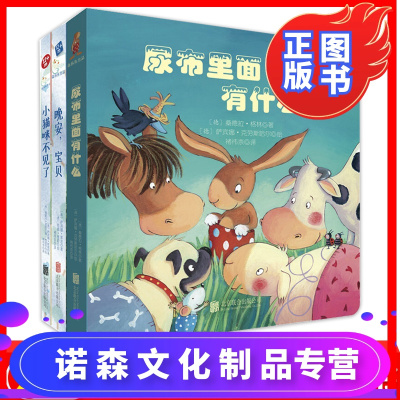 诺森正版-多元智能纸板书（全3册）：尿布里面有什么/小猫咪不见了/晚安宝贝0-3岁亲子读物撕不烂游戏玩具书翻翻书迷藏