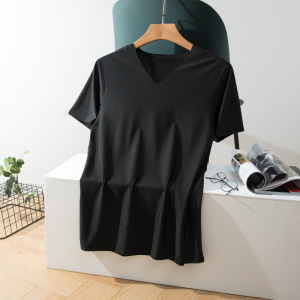 冰丝速干短袖男夏季外穿上衣无痕薄款修身网格运动跑步V领T恤潮