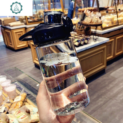 韩版大容量运动水杯潮流创意小清新男女学生健身塑料便携随手杯子封后小号500-黑色送杯刷