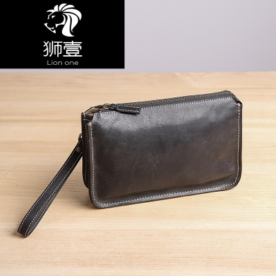 狮壹（Lionone）手拿包男士手包2019新款商务休闲牛皮手抓包大容量男黑色默认颜色