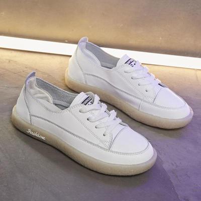 2019新款软皮软底单鞋学生平底小白鞋女秋新款韩版百搭休闲防滑牛筋底板鞋PU运动鞋休闲鞋女诺妮梦白色37码