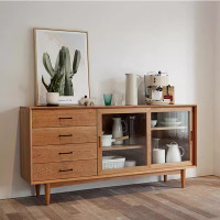 质凡北欧餐边柜实木茶水柜简约现代小户型客厅玄关储物柜移厨房碗柜