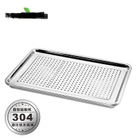304不锈钢方盘托盘冲孔漏盘沥水滤油盘蒸饭盘茶盘不锈钢带孔盘 27X20(漏盘2cm+盛水盘4.8cm)