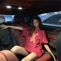 夏季中长款宽松闺蜜装打底衫女卡通ins圆领大码短袖T恤女上衣女装