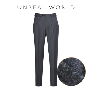 尘界深灰色条纹西裤男羊毛混纺商务绅士修身无褶时尚坠感锥形裤子