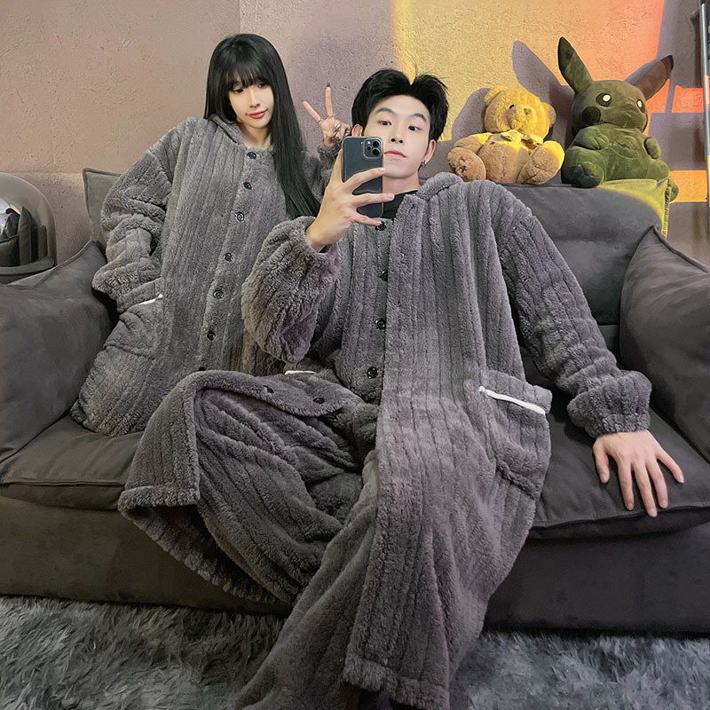 情侣睡衣女款春秋冬季珊瑚绒加厚加绒保暖一男士一女士家居服套装
