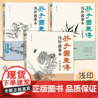 [3册全套]芥子园画传浅印描摹本兰竹梅菊草虫翎毛山水谱中国画入门零基础书籍白描画稿线稿临摹本超级线条初学者工笔画自学教材