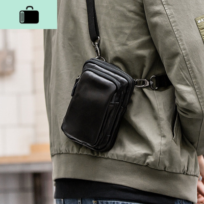 男士斜挎包小包男迷你单肩小挂复古手机包牛皮腰包多功能NEW LAKE 黑色头层牛皮男士单肩包