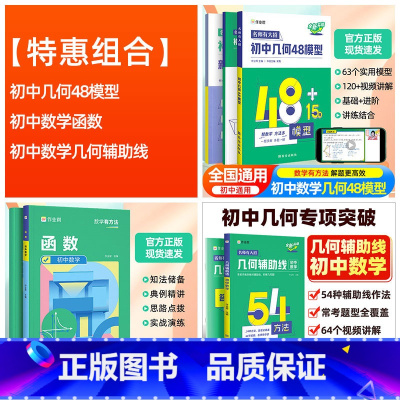 [搭配]初中数学几何48模型+几何辅助线+函数 初中通用 [正版]初中几何48模型+几何辅助线2本套初中数学专项训练