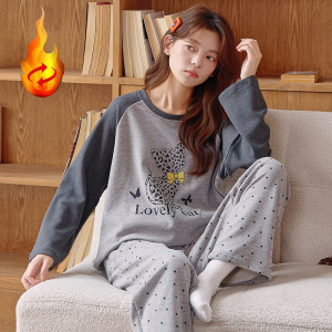 新款睡衣女士冬季长袖长裤德绒加厚简约休闲保暖家居服套装可外穿