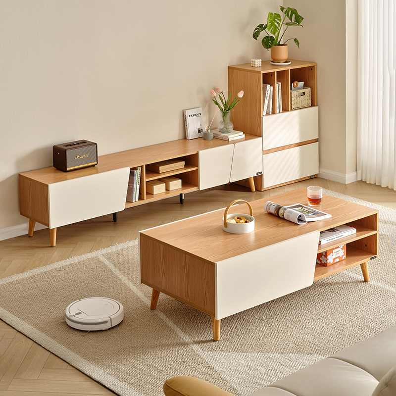 全友家居茶几电视柜原木风储物收纳沙发边柜客厅家具置物柜
