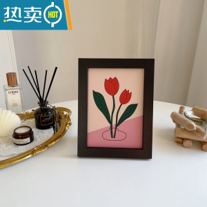 敬平ins风简约艺术画相框7寸桌面摆件卧室装饰画家居背景装饰品可挂墙 黑色相框+花朵12 7寸