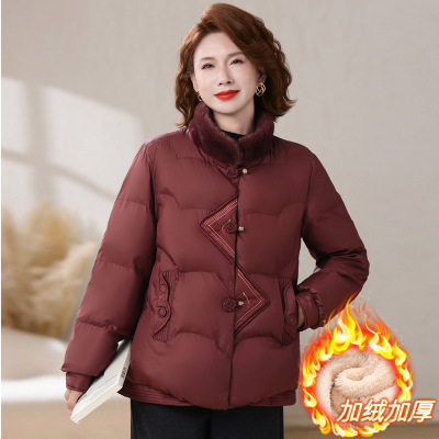时尚新款妈妈棉衣冬装40-60岁中老年人保暖加绒棉服女加厚款