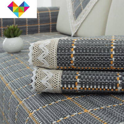 棉麻沙发垫四季通用防静电棉防滑粗布沙发垫巾夏季简约现代可定制雅典灰110*210cm御蓝锦